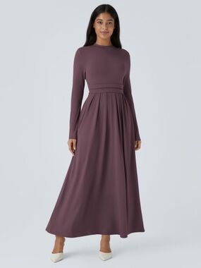 HALARA Women's Long Sleeve Maxi Dress in Plum size large